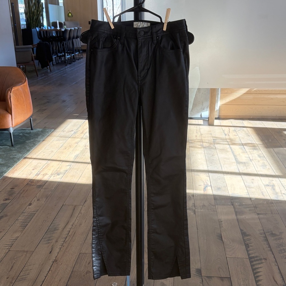 We The Free Black faux leather pants with cut out flare leg